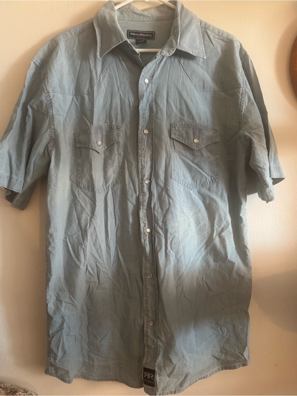 Real Ranch Men's Short-Sleeve Western Pearl Snap Denin Shirt